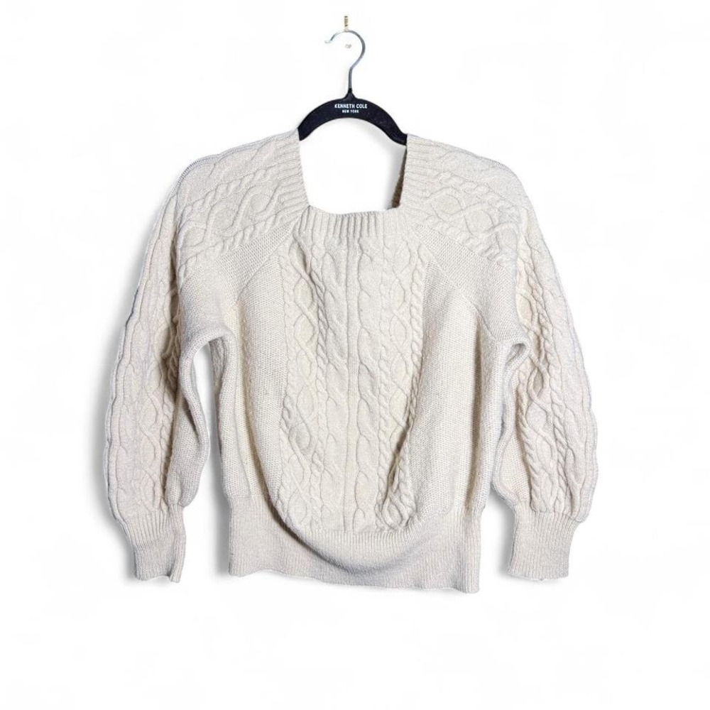 Oliver.o size large cream white cable knit square neck sweater